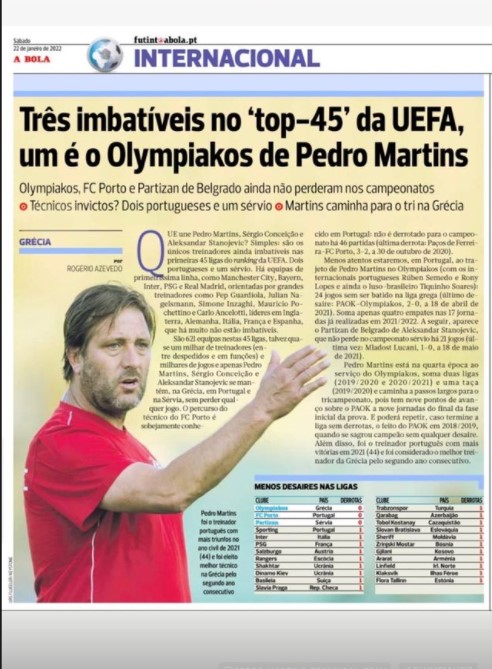 Η σελίδα της A Bola για Μαρτίνς